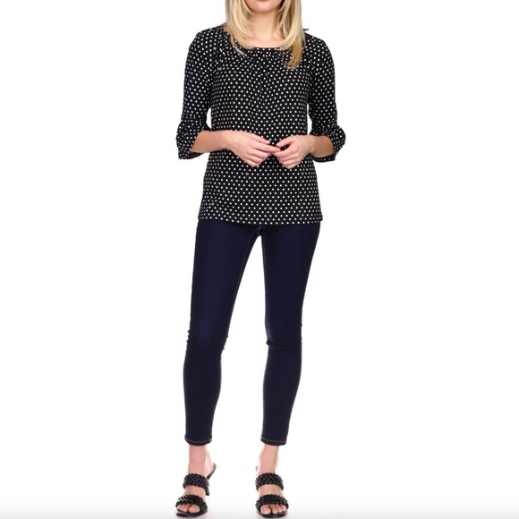 New Michael Kors Logo Polka Dot Print Flare Sleeve Top Black White Size Small - Picture 3 of 16